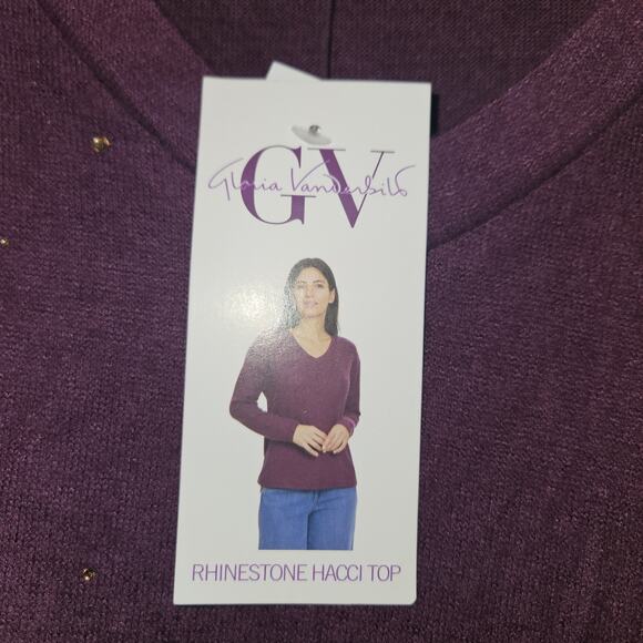 NWT Gloria Vanderbilt Rhinestone Hacci Top Long Sleeve Shirt Purple Women's XL - Picture 4 of 8